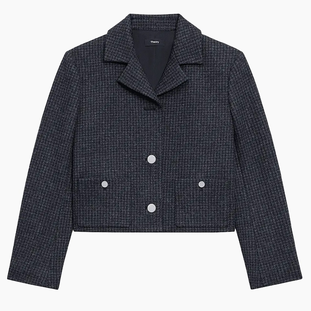 NWT Theory Charcoal Melange Wool-Blend Boxy Crop Jacket. Size 0 - Picture 13 of 17